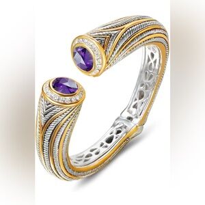 Jewelry Multi Strand Twisted Wire Cable Inlay 12mm CZ Vintage Antique